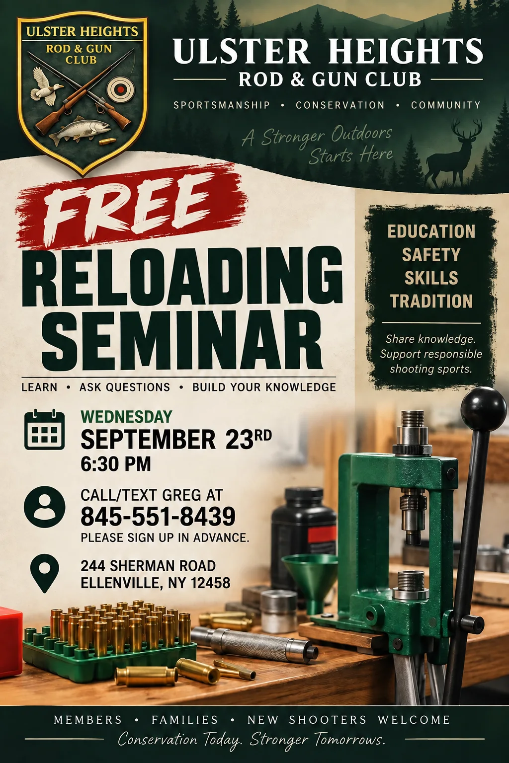 Free Reloading Seminar at Ulster Heights Rod & Gun Club