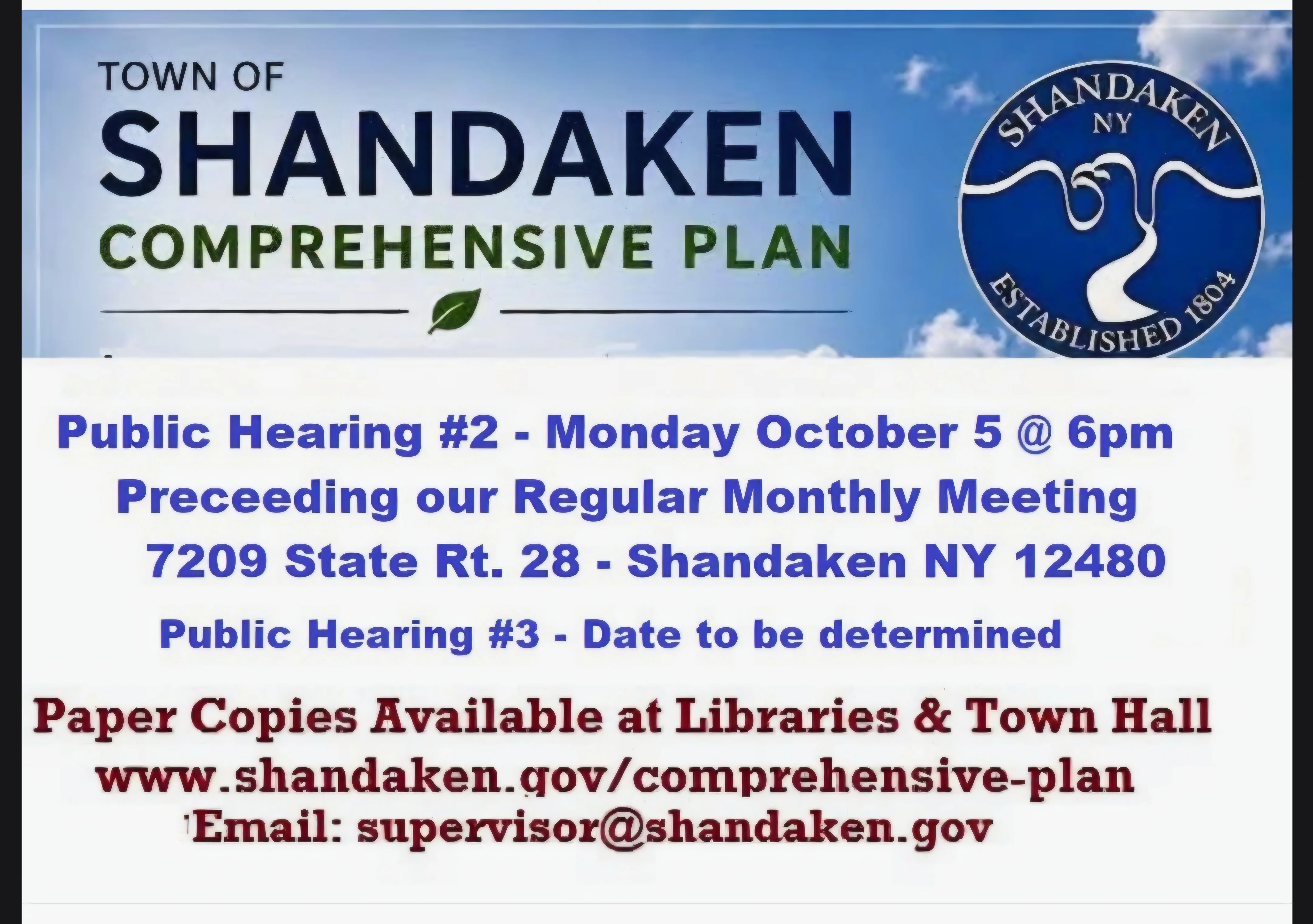 Town of Shandaken Comprehensive Plan Public Hearing